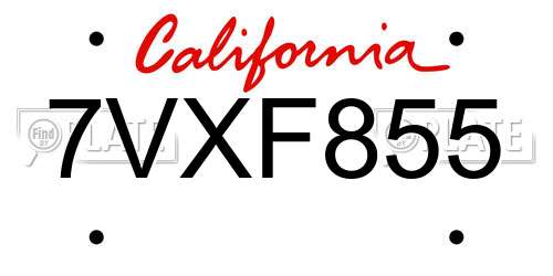 7VXF855 California License Plate