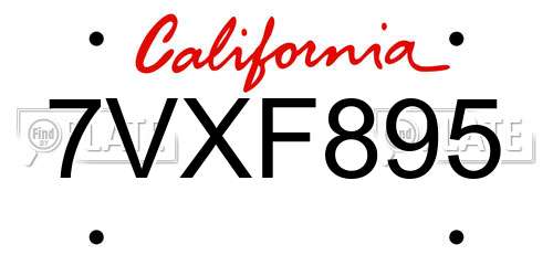 7VXF895 California License Plate
