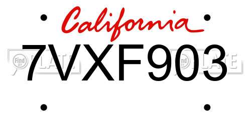 7VXF903 California License Plate
