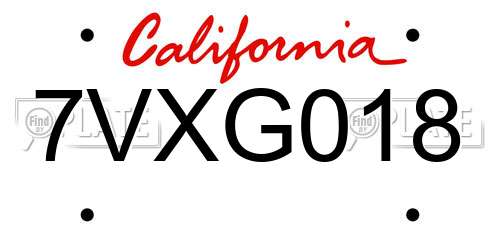 7VXG018 California License Plate
