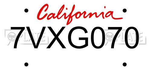 7VXG070 California License Plate