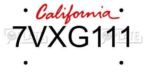 7VXG111 California License Plate