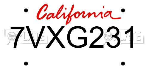 7VXG231 California License Plate