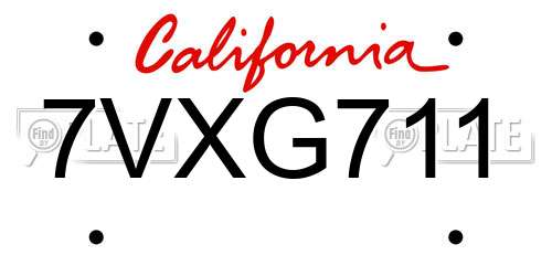 7VXG711 California License Plate