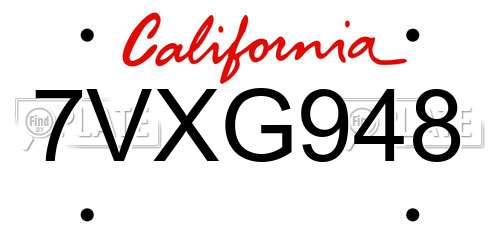 7VXG948 California License Plate