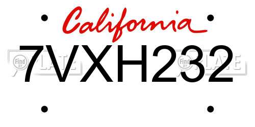 7VXH232 California License Plate