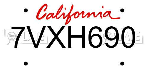 7VXH690 California License Plate