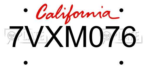 7VXM076 California License Plate