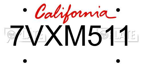 7VXM511 California License Plate