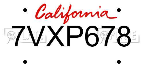 7VXP678 California License Plate