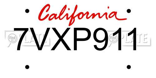 7VXP911 California License Plate