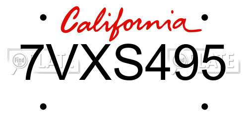 7VXS495 California License Plate