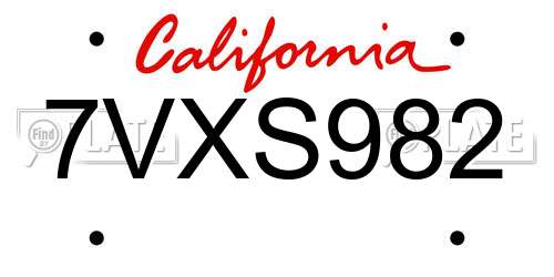 7VXS982 California License Plate