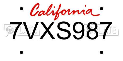 7VXS987 California License Plate