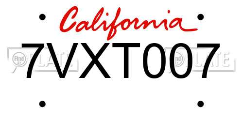 7VXT007 California License Plate