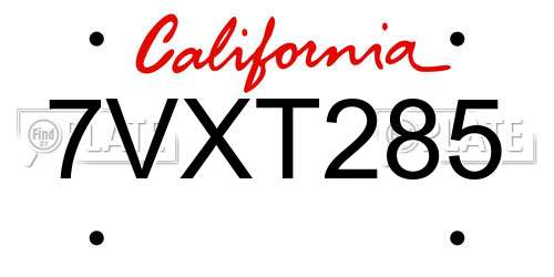 7VXT285 California License Plate