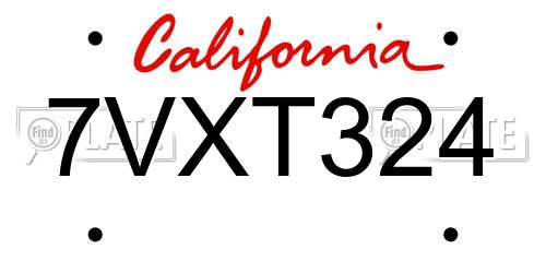 7VXT324 California License Plate