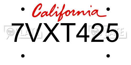 7VXT425 California License Plate