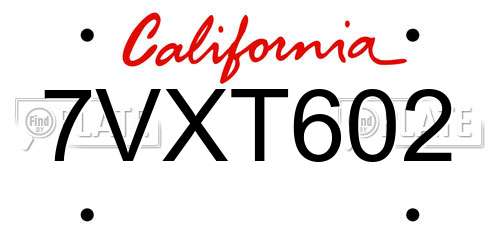 7VXT602 California License Plate