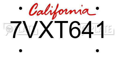 7VXT641 California License Plate