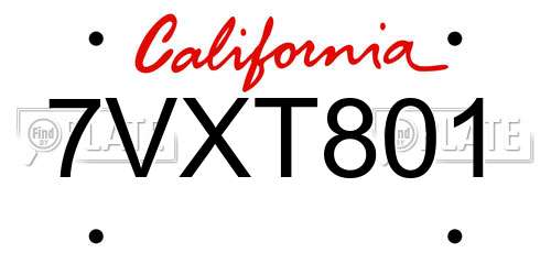 7VXT801 California License Plate