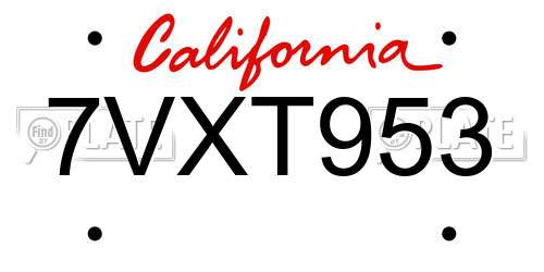 7VXT953 California License Plate
