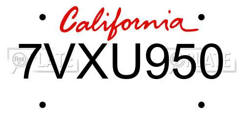 7VXU950 California License Plate