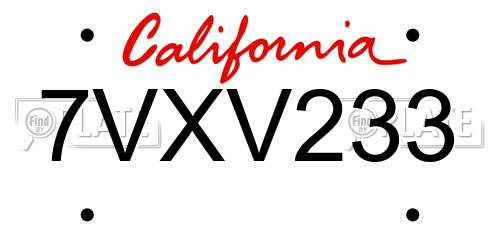 7VXV233 California License Plate