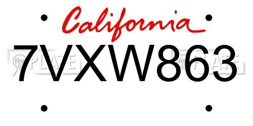 7VXW863 California License Plate