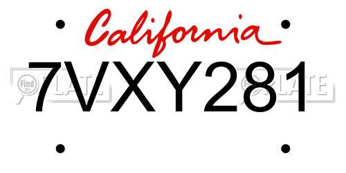 7VXY281 California License Plate
