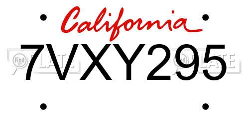 7VXY295 California License Plate