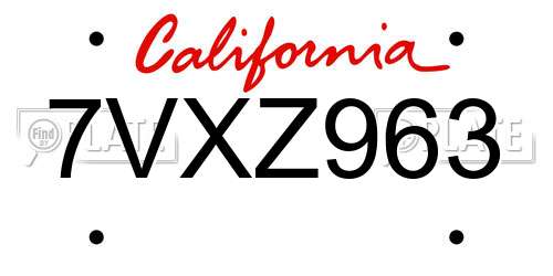 7VXZ963 California License Plate