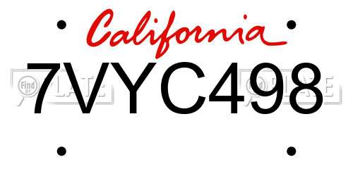 7VYC498 California License Plate
