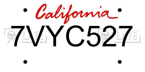 7VYC527 California License Plate