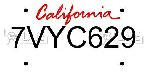 7VYC629 California License Plate