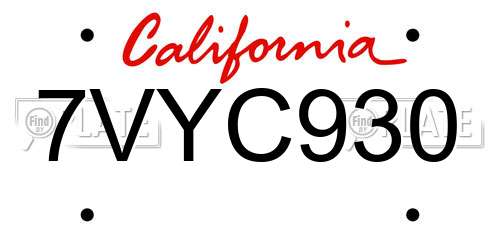 7VYC930 California License Plate