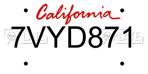 7VYD871 California License Plate