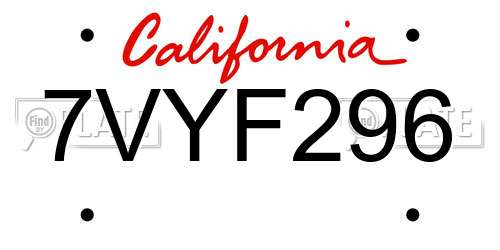 7VYF296 California License Plate