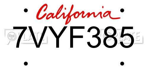 7VYF385 California License Plate