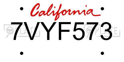 7VYF573 California License Plate