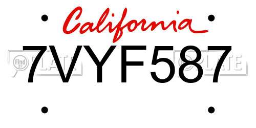 7VYF587 California License Plate