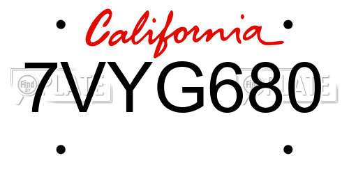 7VYG680 California License Plate