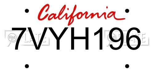 7VYH196 California License Plate