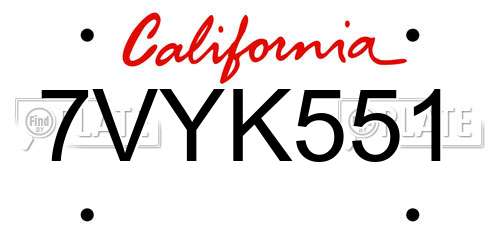 7VYK551 California License Plate