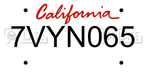 7VYN065 California License Plate