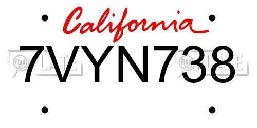 7VYN738 California License Plate