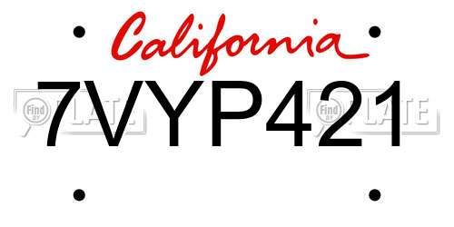 7VYP421 California License Plate