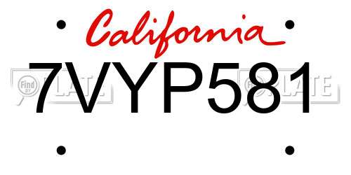 7VYP581 California License Plate