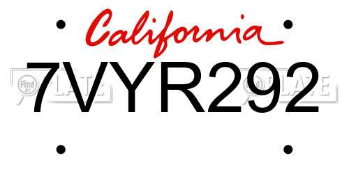 7VYR292 California License Plate