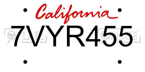 7VYR455 California License Plate